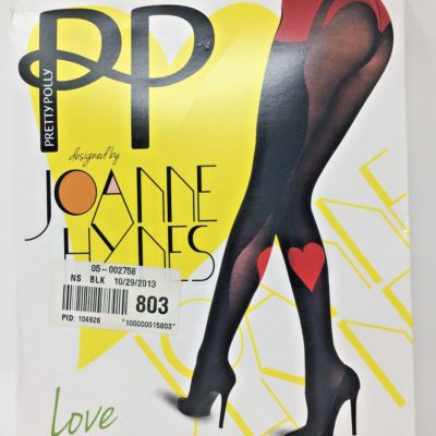 NIP Pretty Polly Black Multi One Size Heart Tromp L'Oeil Tights